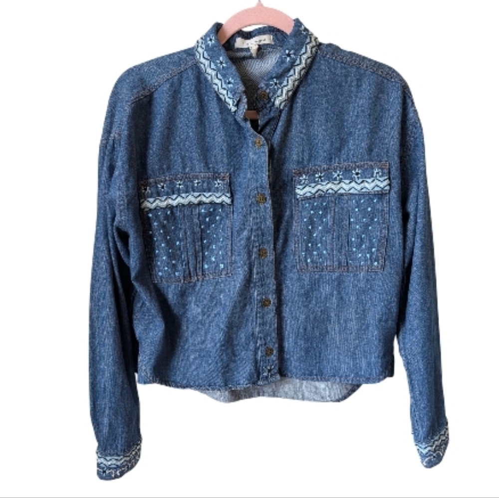 Life In Progress Oversized Denim Cropped Shacket Size Small